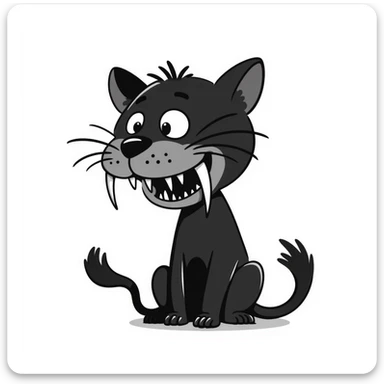 sketch of a saber-toothed cat with gigantic canine teeth four times longer than its entire body, extremely exaggerated tusks sticker