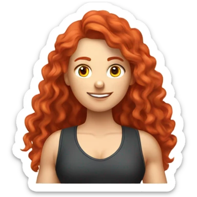 Sporty white Girl coach with long curly red hair doing kettlebelt  sticker