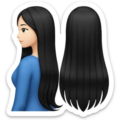 back view of long black hair sticker