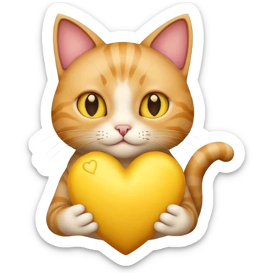 un gatto super realistico che tiene in mano un cuore giallo enorme sticker