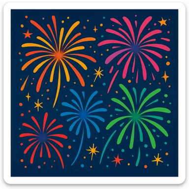 colorful firework exploding in the night sky, bright trails, sparkling, festive sticker