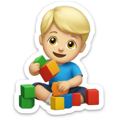 Blonde toddler boy play with Toy blocks sticker