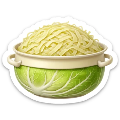 Cinematic Realistic Sauerkraut Dish Emoji, depicted as a tangy, fermented cabbage dish rendered with vibrant textures and natural, appetizing lighting. sticker