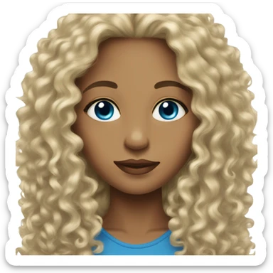 woman light skin long dark curly hair blue eyes sticker
