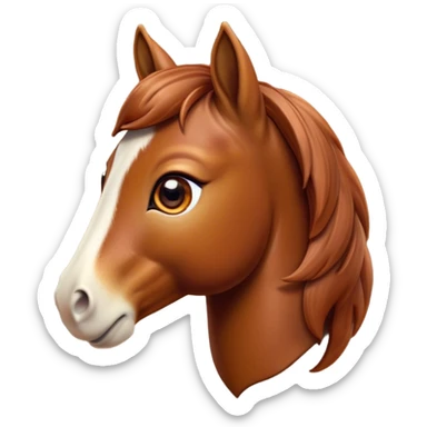 Cinematic Cute Chestnut Horse Portrait Emoji, Head tilted playfully and inquisitively, showcasing a glossy chestnut fur with a vibrant sheen and gentle, expressive amber eyes, Simplified yet irresistibly adorable features, highly detailed, glowing with a warm, friendly glow, high shine, affectionate and spirited, stylized with a touch of whimsy, bright and endearing, soft glowing outline, capturing the essence of a mischievous yet loving horse, so playful it feels like it could prance out of the screen and into your arms! sticker