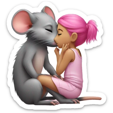 rat kissing a girl with pink hair sticker