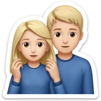 a boy putting a girls hair behind her ears sticker