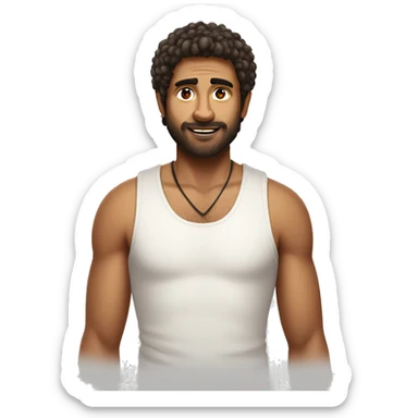 german and indian man with shaggy haircut, white tank top sticker