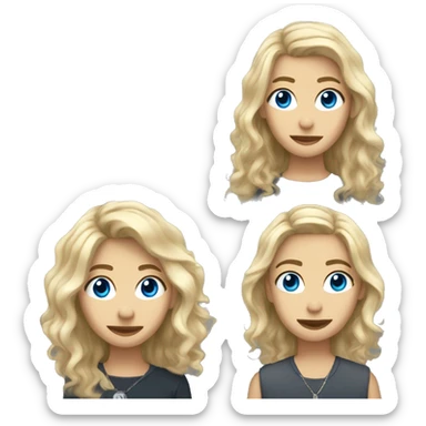 A gender-neutral person with shoulder-length messy ark blonde hair, blue grey eyes, and a choker sticker