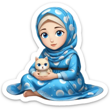 Turkish beautiful finish Konya girl blue eyes with full moon patterned hijab dress and watching the moonlight sky on the ground  sticker