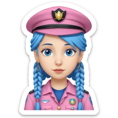 very pretty girl big blue eyes, scout girl with pretty pink uniform, blue dreadlocks, and big earrings and scouts hat sticker
