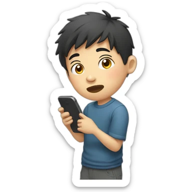 Asian boy addicted to phone sticker