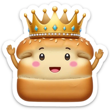 a loaf of bread that has arms and legs with a cute face and is wearing a crown that is tilted at the side of its head sticker