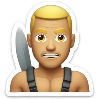 Angry muscular tan guy with buzz cut rafting sticker
