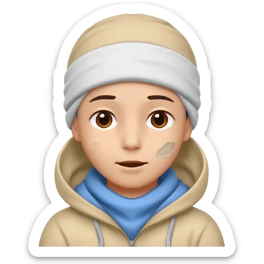 A person with headaches and a cold pack on the head sticker