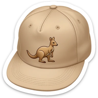A beige Kangol flat cap with the kangaroo logo embroidered on the side, iOS emoji style, no human, light tan color sticker