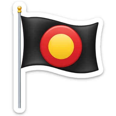 a rectangular flag with the top half solid black and the bottom half solid red with a medium-sized yellow circle in the middle overlapping both colours sticker