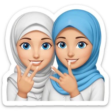 Turkish beautiful finish Konya two girls blue eyes with hijab and says saying love with hand gesture sticker
