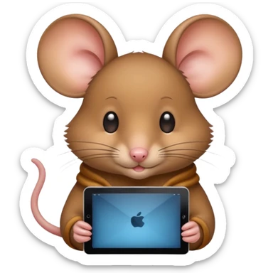 A mouse watching an iPad sticker