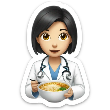 doctor girl with dark hair eating ramen sticker