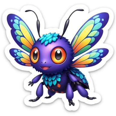Elemental animesque cute chibi bug-flying-type magical colorful exotic animesque Pokémon-Fakémon-animal-creature with big adorable anime eyes sticker