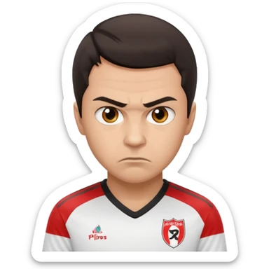 soccer player short hair angry expression wearing River Plate jersey sticker