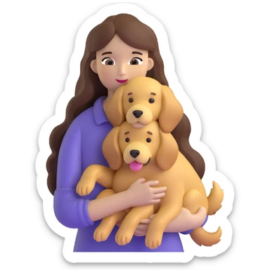 woman with long brown hair holding a golden retriever dog in her arms sticker