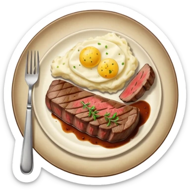 Make plate and fork on the left and knife on the right. And a cooked steak with mash potatoes o the side sticker