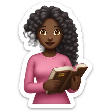 Black girl with long curly hair holding a pink bible in her right arm sticker