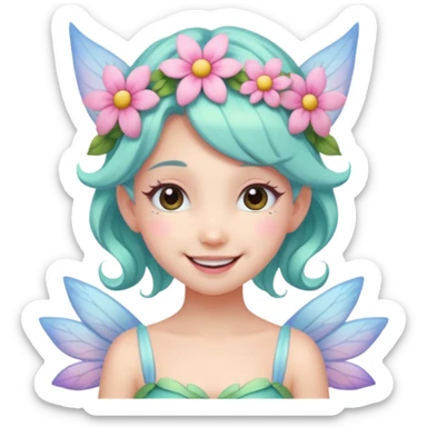 cute pastel fairy girl flower head decoration wink sticker