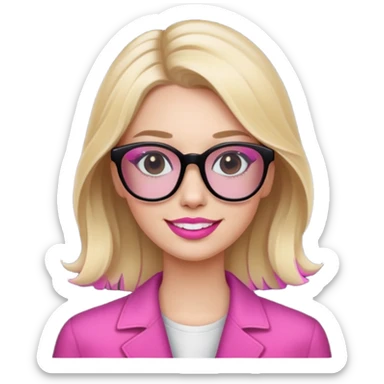 Woman with white tes, pink lips, slightly pink cheeks. Blonde hair with a slightly dark root, straight but wavy hair, add dark glasses. sticker