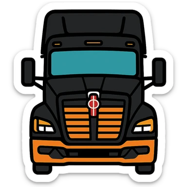 2025 Kenworth T680 truck, black, front view, minimal flat icon sticker