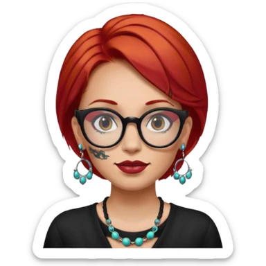 red hair woman with extra  big earring and face tattoed and wearing big glasses sticker