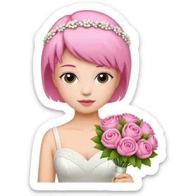 pink short haired bride with bouqet sticker