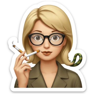 can you create a sneaky bitch SNAKE with big glasses smoking a cigarrette? the SNAKE needs to have dirty blonde hair sticker