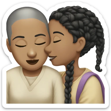 bald girl with black braid kissing me sticker