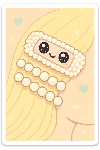 Make this pearl hair clip kawaii style with a cute face and pastel colors, keeping it delicate and sweet. sticker
