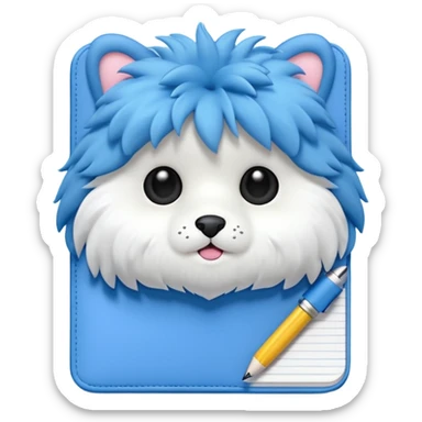 A blue notebook, fluffy and soft. 3D sticker