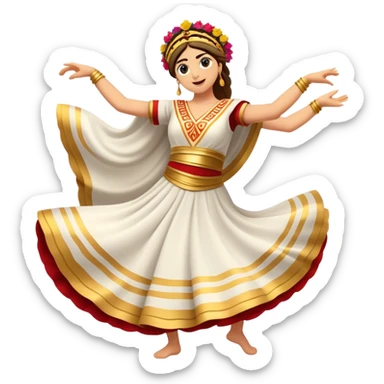 Cinematic Realistic Sirtaki Dance Emoji, depicted as a vibrant traditional Greek dance scene with flowing movements and expressive costumes, rendered with dynamic textures and warm festive lighting that captures its cultural exuberance. sticker