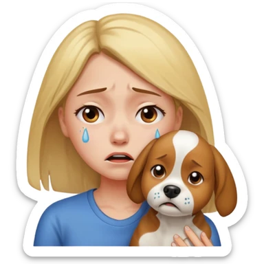 a very upset girl who lost her dog sticker