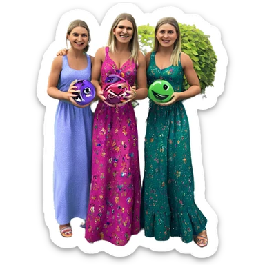 three girls in colorful dresses sticker