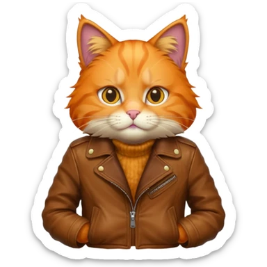 orange cat with brown leather jacket sticker