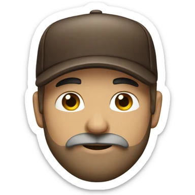 Guy with beard and mustache, long brown hair with a baseball hat sticker