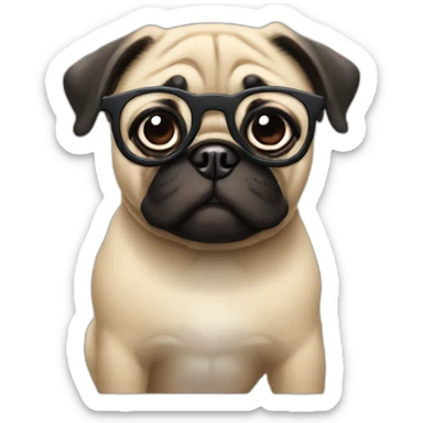 Pug dog with glasses sticker