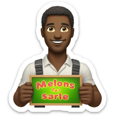 African American Male holding a sign that says "MELONS FOR SALE" sticker