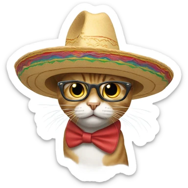 Flying cat with a sombrero and bifocals sticker