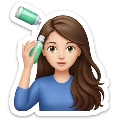 white long brunette hair girl with hazel eyes putting shampoo in sticker