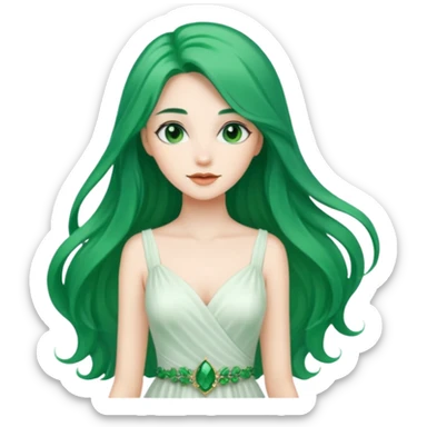 Woman with Long Emerald Hair – flowing green hair, elegant look, white dress sticker
