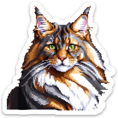 majestic maine coon cat with fluffy fur and fierce but cute face sticker