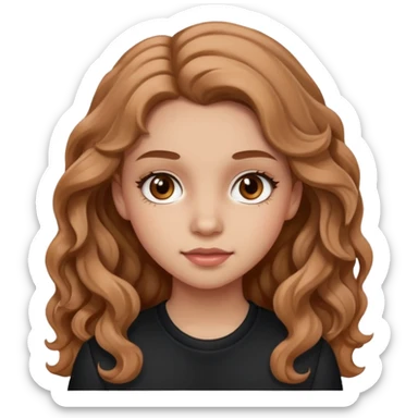 teenage girl with wavy long hazelnut hair, wearing blush and mascara, looking confident sticker